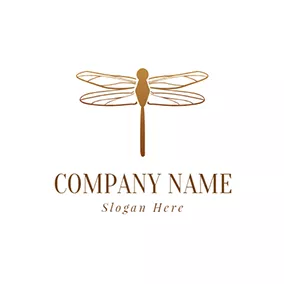 トンボ　ロゴ Single Brown Dragonfly logo design