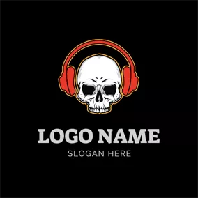 Logotipo De Música Skull Earphone and Music logo design