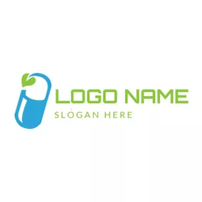 Pharmacy Logo Small Leaf and Blue Capsule logo design