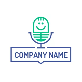 Emblem Logo Smile Face and Cartoon Microphone logo design