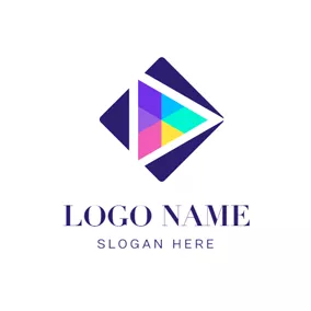 Regenbogen Logo Square and Colorful Play Button logo design