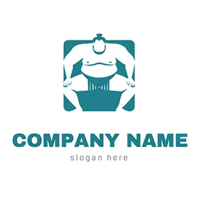 武术馆 Logo Square and Sumo Wrestler logo design