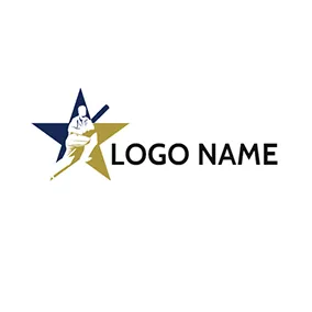 Baseball Logo Star and Batsman With Cricket Bat logo design