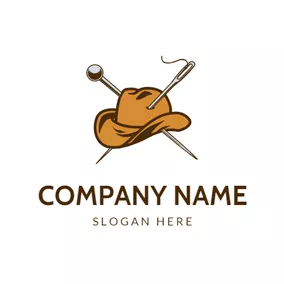 Embroider Logo Steel Needle and Brown Leather Hat logo design