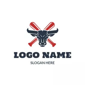 Rodeo Logo Strict Bull and Crossed Baseball Bat logo design