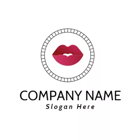 Make-up Logo Stripe Circle and Red Lips logo design