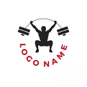 舉重 Logo Strong Player and Weightlifting Barbell logo design