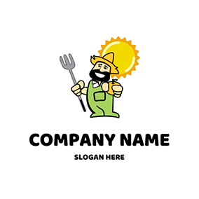 Logo De La Ferme Sun Cartoon Farmer logo design