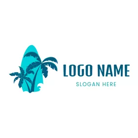野豬logo Surfboard and Palm Tree logo design