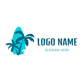Nature Logo Surfboard and Palm Tree logo design