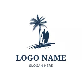 Surf Logo Surfer and Palm Tree logo design