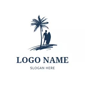 Nature Logo Surfer and Palm Tree logo design