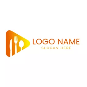 Knife Logo Tableware and Play Button logo design