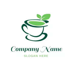 ドリンクのロゴ Tea Cup and Mint Leaf logo design
