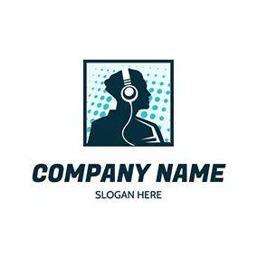 男性ロゴ Techno Man Headphone Square logo design