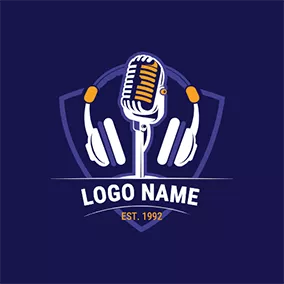 歌唱 Logo Techno Microphone Headphone logo design