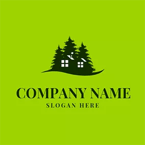 Forestry Logo Thick Trees and Small House logo design