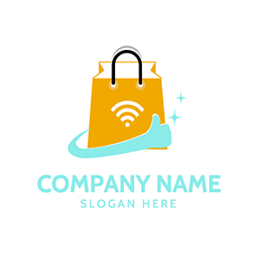 Online Shopping Logo Thumbs Up Bag Wifi Online Shopping logo design