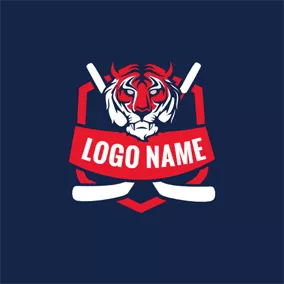 曲棍球Logo Tiger Head and Hockey Stick logo design