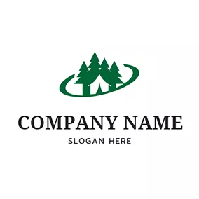 Green Logo Tree Forest Tent Circle Camping logo design