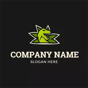 恐竜ロゴ Tree Leaf and Raptor Mascot logo design