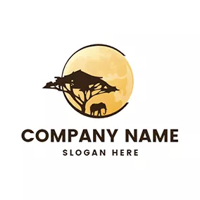 Elephant Logo Tree Moon Elephant African logo design