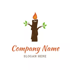 Candle Logo Tree Trunk and Candle logo design