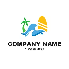 Tropical Logo Tree Water and Surfboard logo design