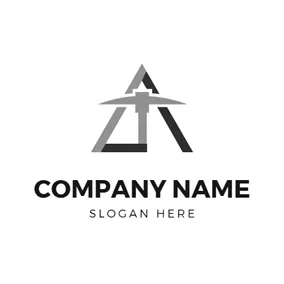 マイニング　ロゴ Triangle and Mining Pickaxe logo design