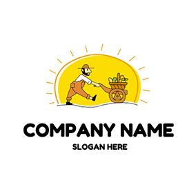 Logotipo De Granja Trolley Sun Cartoon Farmer logo design