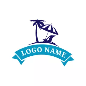 Logótipo De Praia Tropical Tree and Beach Umbrella logo design