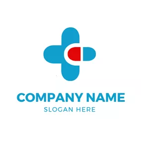 Pharmacy Logo Unique Blue Cross and Capsule logo design