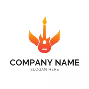 吉他Logo Unique Wings and Guitar Outline logo design