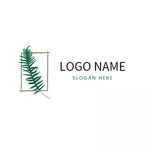 Green Logo Vertical Palm Leaf Fern logo design