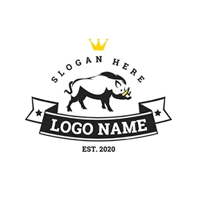 バナーロゴ Vintage Banner Wild Boar logo design