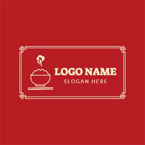 Golden Logo Vintage Rectangle and Steaming Rice logo design