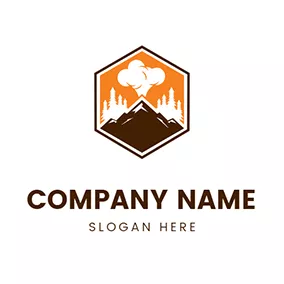 Destroy Logo Volcano and Hexagon logo design