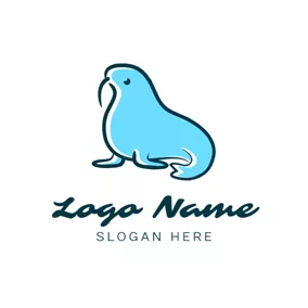 Emblem Logo Walrus Ivory and Blue Seal logo design