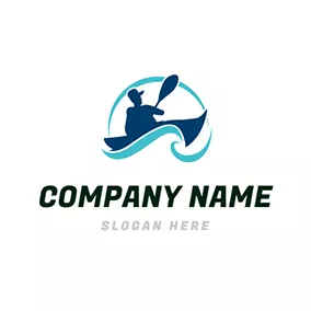 Kayak Logo Water Wave and Kayak Sportsman logo design
