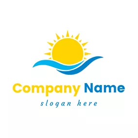 天气 Logo Water Wave and Yellow Sun logo design