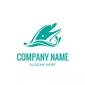 海豚 Logo Wave and Dolphin Head logo design