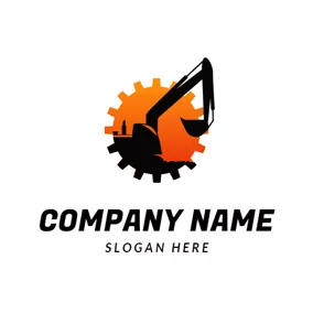 Iron Logo Wheel Gear and Excavator logo design