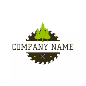Carpentry Logo Wheel Gear and Tree logo design