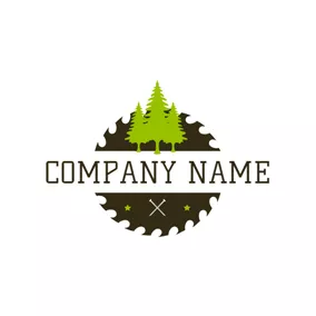 Woodworking Logo Wheel Gear and Tree logo design