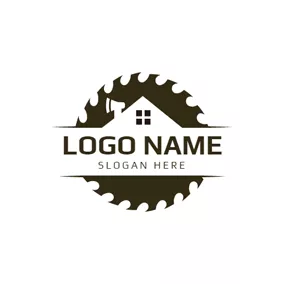 Woodworking Logo Wheel Gear and Wooden House logo design