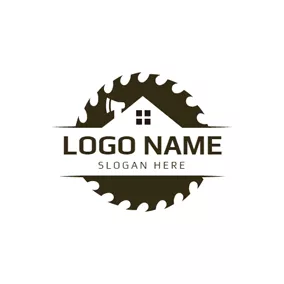 木工　ロゴ Wheel Gear and Wooden House logo design