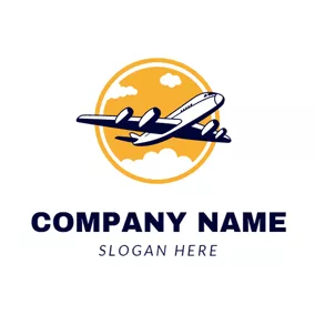 飛機Logo White Airliner and Yellow Round logo design