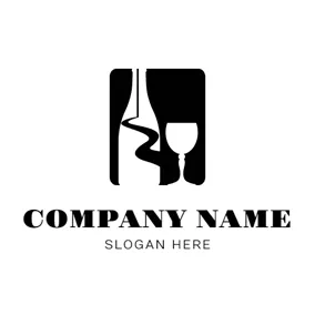Wine Glass Logo White Alcohol Bottle and Glass logo design