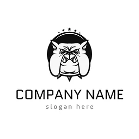 犬のロゴ White and Black Bulldog Head Icon logo design