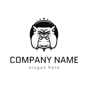 日漫 Logo White and Black Bulldog Head Icon logo design